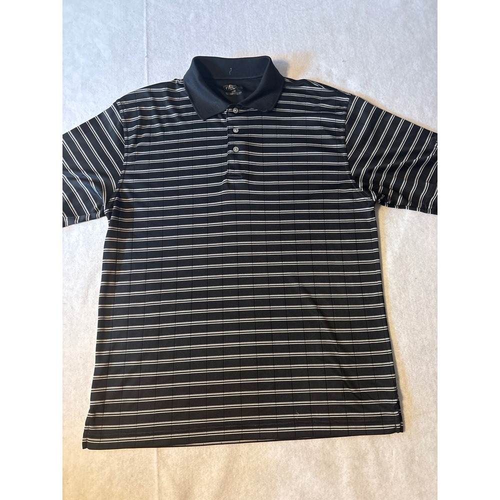 PGA Tour Golf Polo Mens Large Black White Striped Short Sleeve